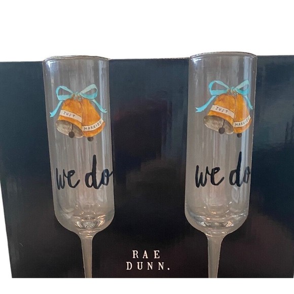 Rae Dunn NEW! Set of Two WE DO Wedding Champagne Flutes Glasses Just Married - Picture 3 of 4